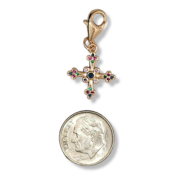 18KRG Plated Round Chalcedony Amethyst Ruby Emerald Celtic Cross Charm - Picture 4 of 6